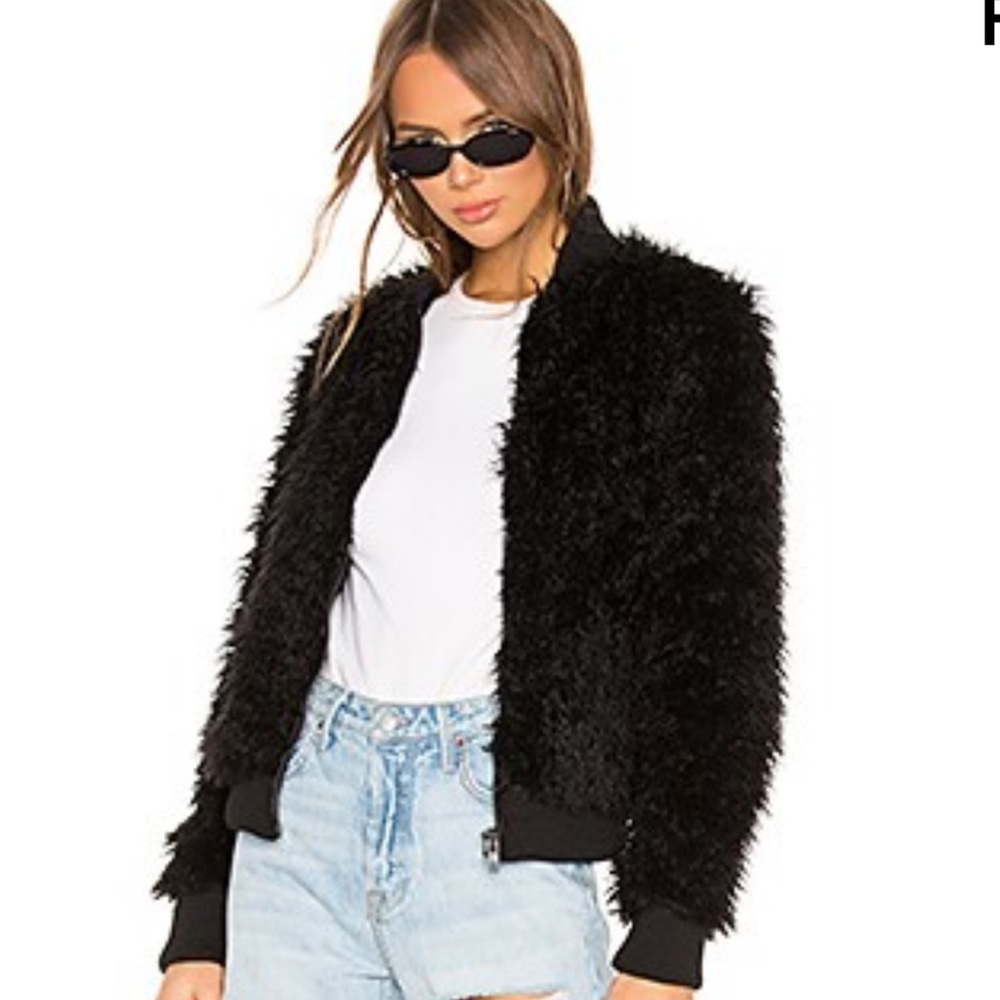 Chaser Faux Fur Black Bomber Jacket Size S New with Tags - Picture 1 of 10
